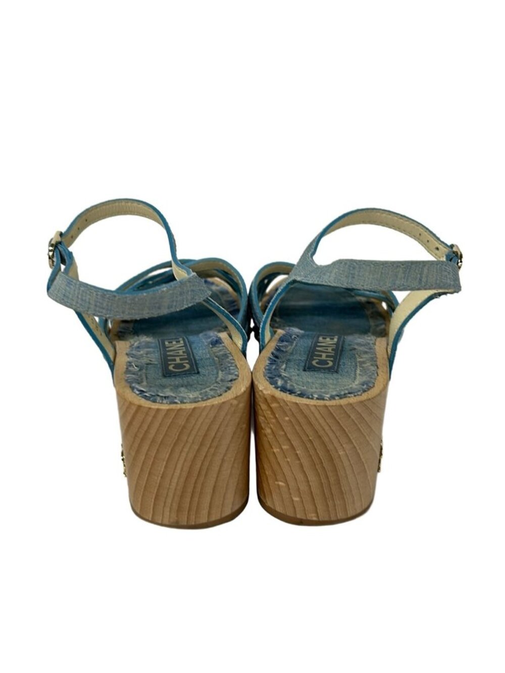 Chanel Sandals 39c Light Blue Gold Lame Leather - Picture 3 of 10
